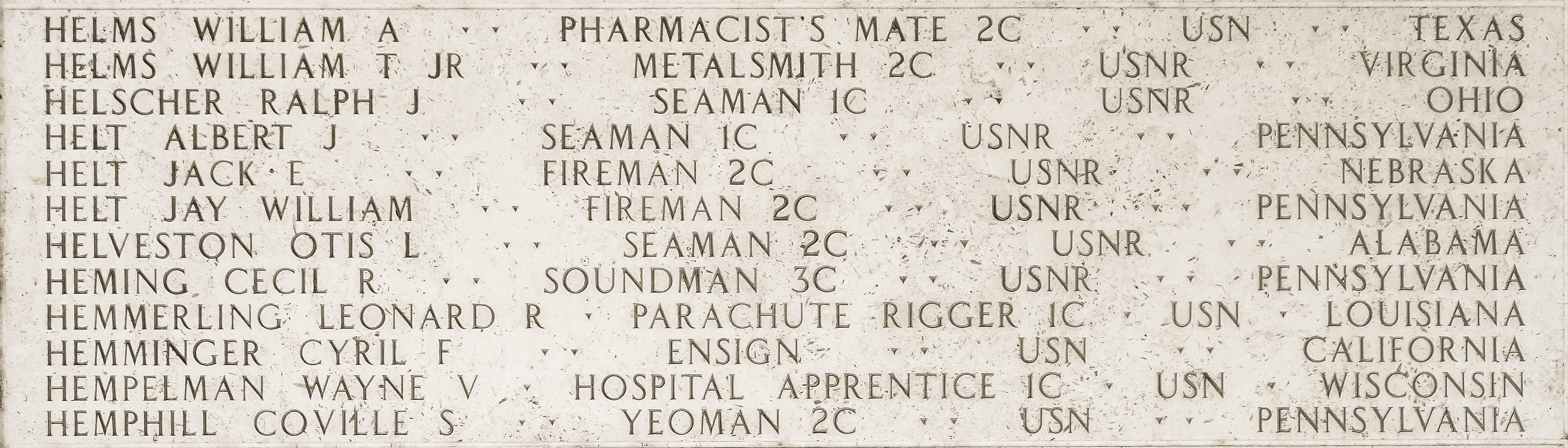 Wayne V. Hempelman, Hospital Apprentice First Class